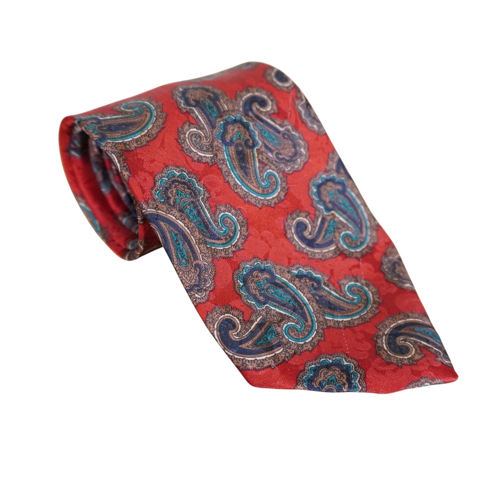 Christian Dior Necktie Red Paisley Printed Polyester 3.75" Vintage‎ USA Made